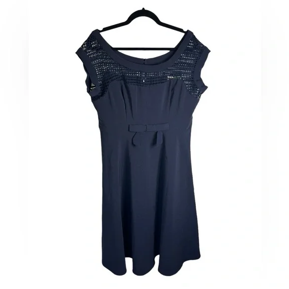 Modcloth Fervour Navy Blue Vintage Style 60s Housewife Bow Detail Dress Sz XL - Picture 1 of 14